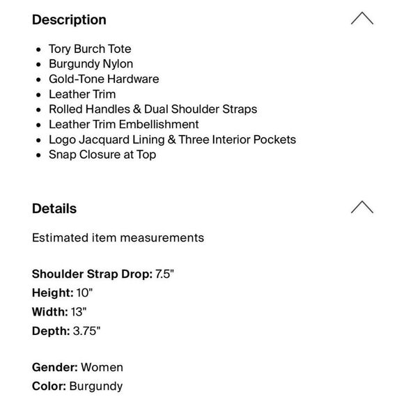 Tory Burch Authentic Solid Burgundy Wine Red Tote Bag Leather Nylon - Picture 7 of 10